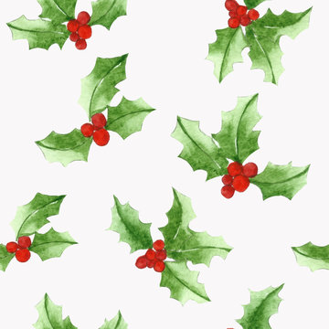 Seamless leaf Christmas Holly pattern, for gift wrap or wallpaper backgrounds.