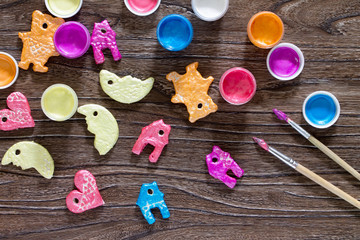 Christmas frame. Christmas decorations from salt dough. Children