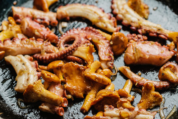fried octopus with chanterelle