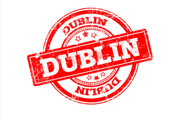 DUBLIN written on red grunge round vintage rubber stamp.
