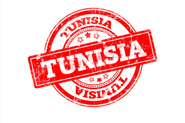 TUNISIA written on red grunge round vintage rubber stamp.