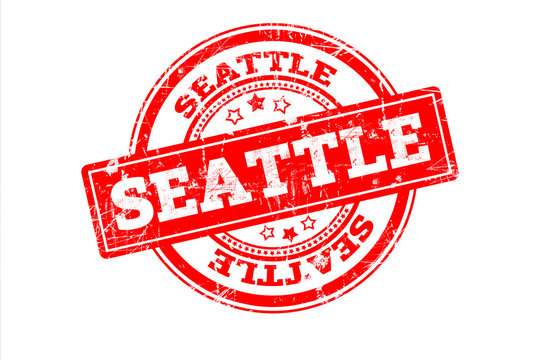 SEATTLE Written On Red Grunge Round Vintage Rubber Stamp.