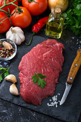 Raw fresh beef steak and vegetable