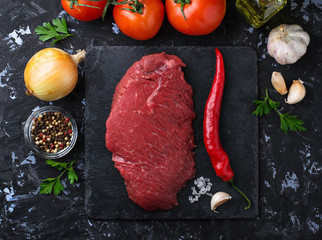 Raw fresh beef steak and vegetable