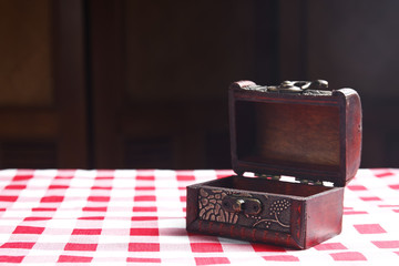 open treasure chest on table