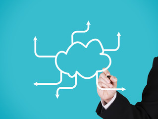 businessman writing on blank marketing network