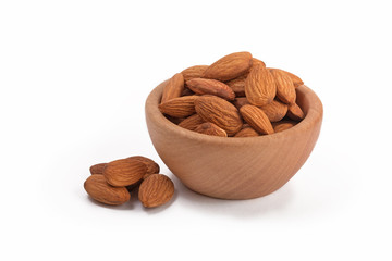 almonds in wooden bowl