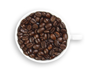 dry beans coffee in white cup, included clipping path