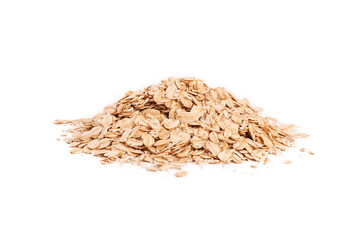 Oat flakes pile on white background