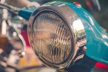 Vintage Motorcycle Headlight / Close-Up Image View Of Vintage Motorcycle Headlight Focus.