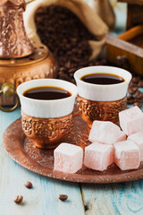 Traditionally brewed Turkish coffee. Specified in the original c