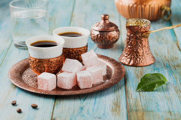 Traditionally brewed Turkish coffee. Specified in the original c