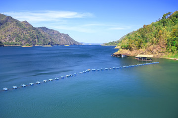 Fototapeta premium dam with raft and buoyancy for agriculture and power plant