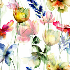 Seamless pattern with Summer flowers
