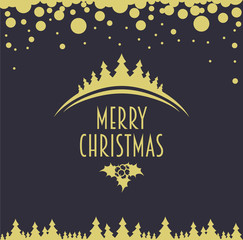 Merry Christmas Design Template With Winter Landscape. Golden el
