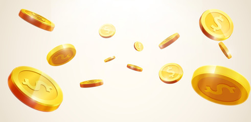 gold coins falling 3d realistic vector coin icon with shadows is