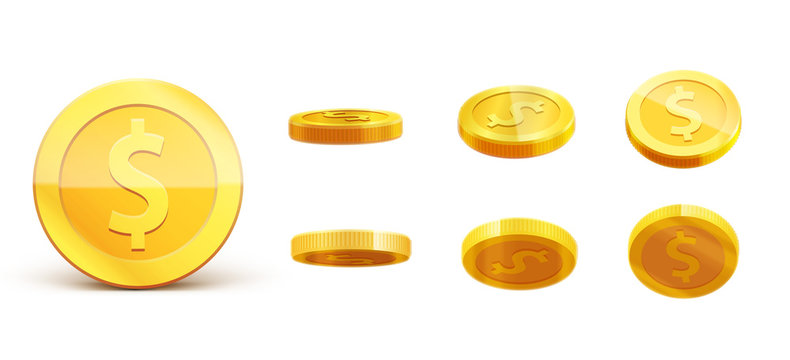 gold coins falling 3d realistic vector coin icon with shadows is