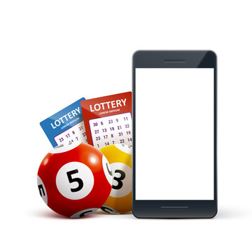 lottery 3d icon balls ticket phone isolated on white vector illu