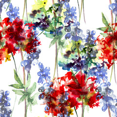 Summer seamless pattern with wild flowers