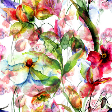Seamless wallpaper with stylized flowers © Regina Jersova