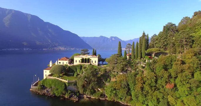 Aerial 4k - Villa del Balbianello (1787) - Lavedo - Lenno - Lago di Como (IT) - Vista Aerea panoramica 
