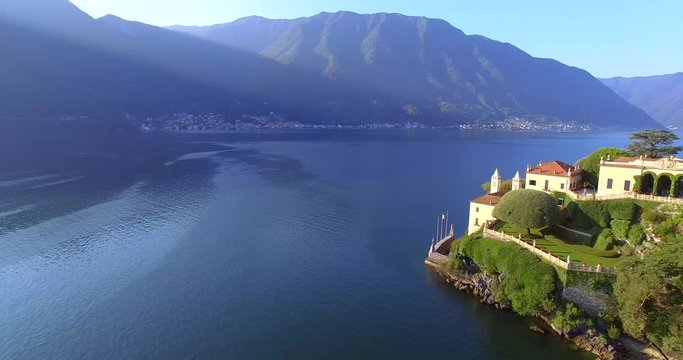 Aerial 4k - Villa del Balbianello (1787) - Lavedo - Lenno - Lago di Como (IT) - Vista Aerea panoramica 