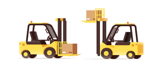 warehouse logistics forklift pallets yellow car isolated on whit