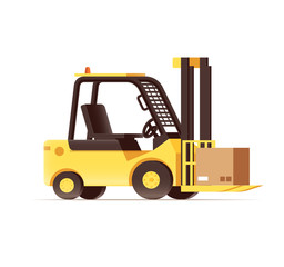 warehouse logistics forklift pallets yellow car isolated on whit