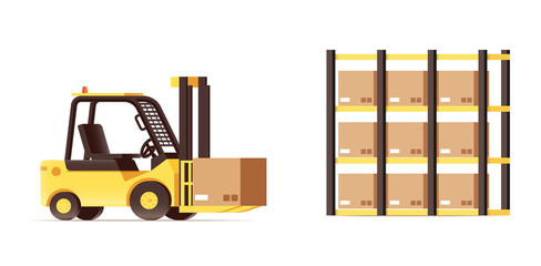 warehouse logistics forklift pallets yellow car isolated on whit © pirsik12