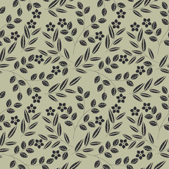 Seamless pattern with flowers and leaves isolated on green backg