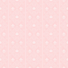 Damask seamless pattern background in pastel pink colors. Vector image