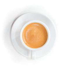 Top view to cup of fresh brewed espresso