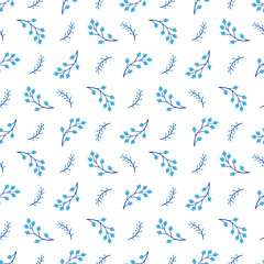 Floral seamless pattern in blue colors on the white background. Vector background.