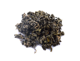 Dry oolong tea leaves isolated on white