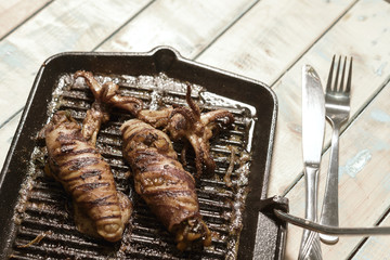 Grilled Squid with stuffed vegetables.