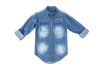 Blue denim jean shirt with rolled up sleeves