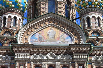 Fototapeta na wymiar Facade of the Church of the Saviour on Spilled Blood in Saint Petersburg, Russia