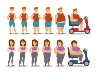 Fat cartoon people different stages vector illustration