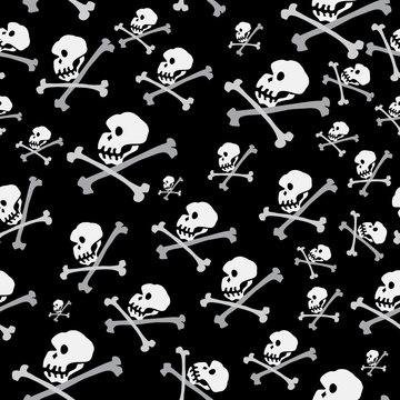concept pirate wallpaper/ Vector seamless pattern with many skulls and crossbones on a black background 
