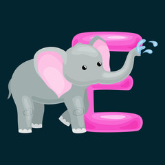 letter with elephant animal for kids abc education in preschool.