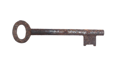 rusty key on white background