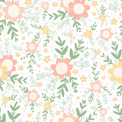 Pastel decorative floral compositions seamless pattern