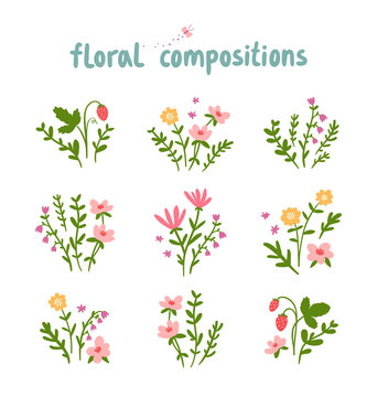 Decorative floral compositions vector collection