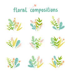 Flowers and leaves compositions vector collection