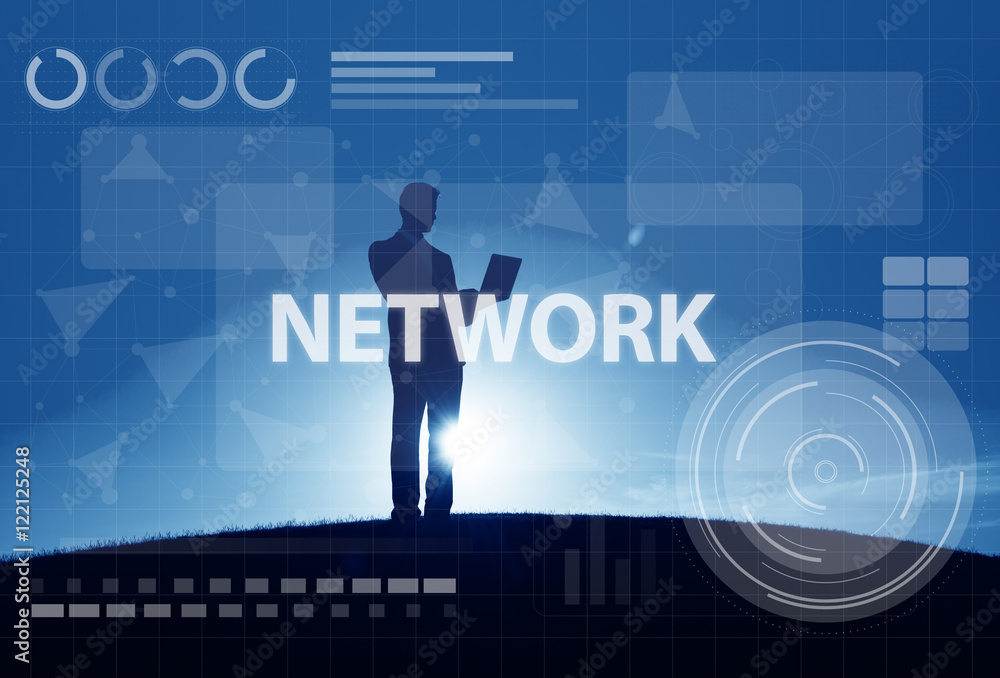 Poster computer network digital connection technology concept