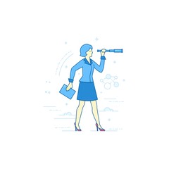 Businesswoman with a spyglass looks further