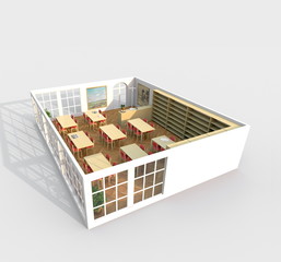 3d interior rendering of furnished library