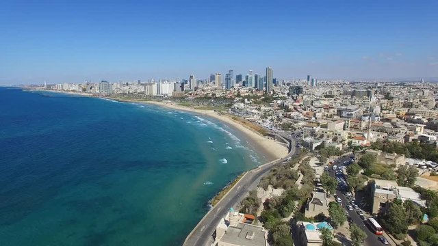 Tel Aviv skyline - Over the mediterranean sea, Aerial footage