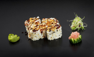 Delicious Sushi set. Uramaki sushi rolls decorated with sesame