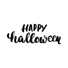 Fototapeta premium Happy Halloween - Halloween party hand drawn lettering phrase, isolated on the white. Fun brush ink inscription for photo overlays, typography greeting card or t-shirt print, flyer, poster design.